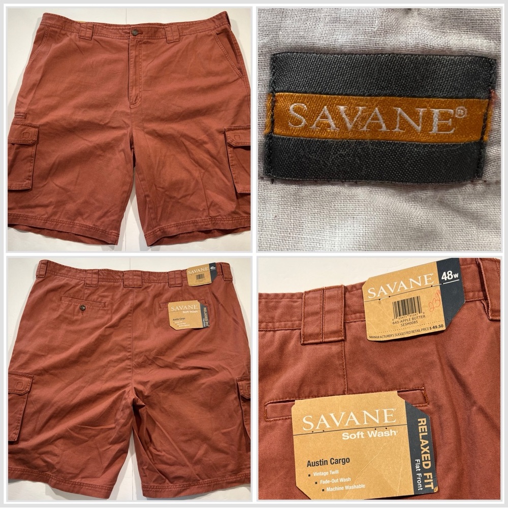 Savane Men’s 48w Soft Wash Austin Cargo Relaxed Fit Flat Front Short Applebutter